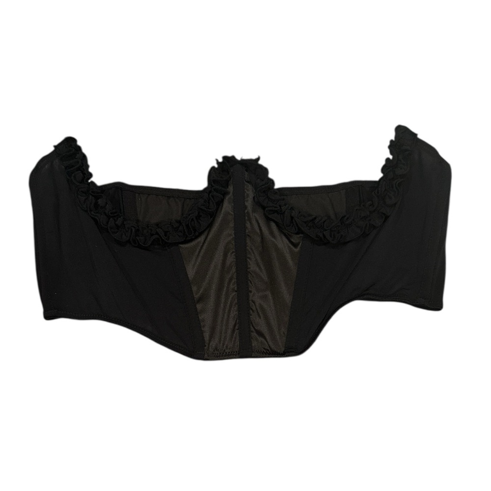 URBAN OUTFITTERS UNDERWIRE SEXY Black Ruffled Satin Front Stretch Bustier Top